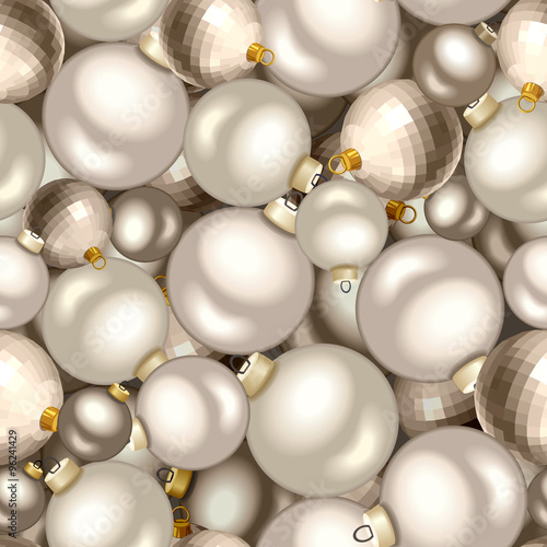 Seamless background with silver Christmas balls. Vector illustration. 