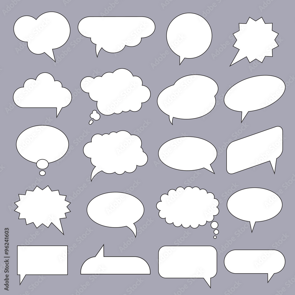 Set of flat white bubbles for speech. Elements for design.