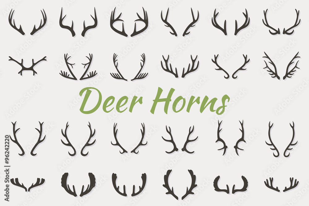 Black silhouettes of different deer horns, vector Black silhouettes of different deer horns, vector