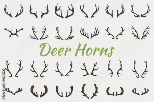 Black silhouettes of different deer horns, vector