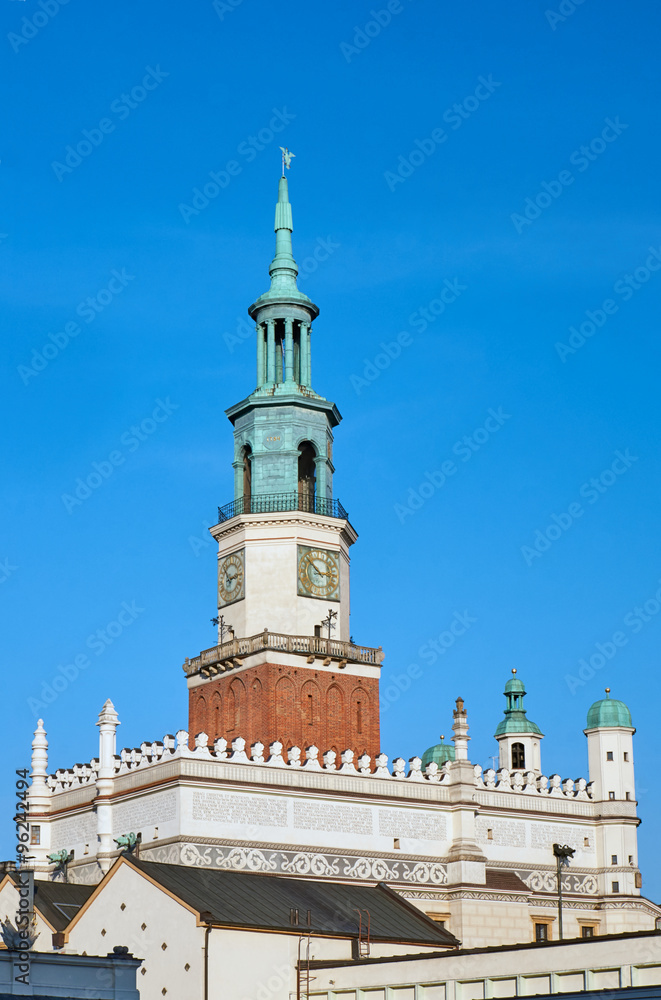 Obraz premium The tower of the Renaissance town hall in Poznan, Poland .