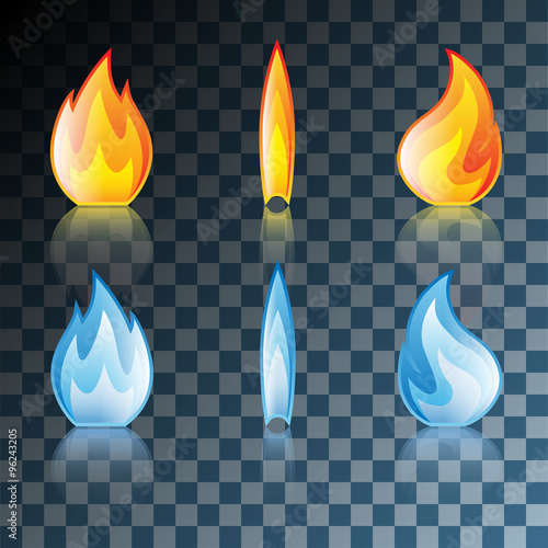 Red and Blue Flame Icon Set Isolated on Transparent background