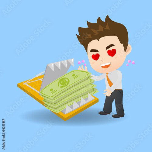 cartoon Businessman fall into finance trap