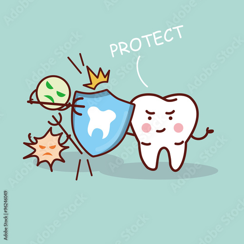 health cartoon tooth with shield
