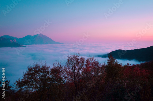 Landscape with the image of a fog in Montenegro mountains