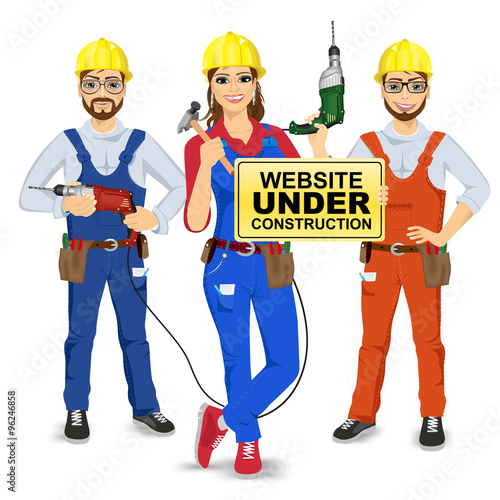 set of two workmen and workwoman