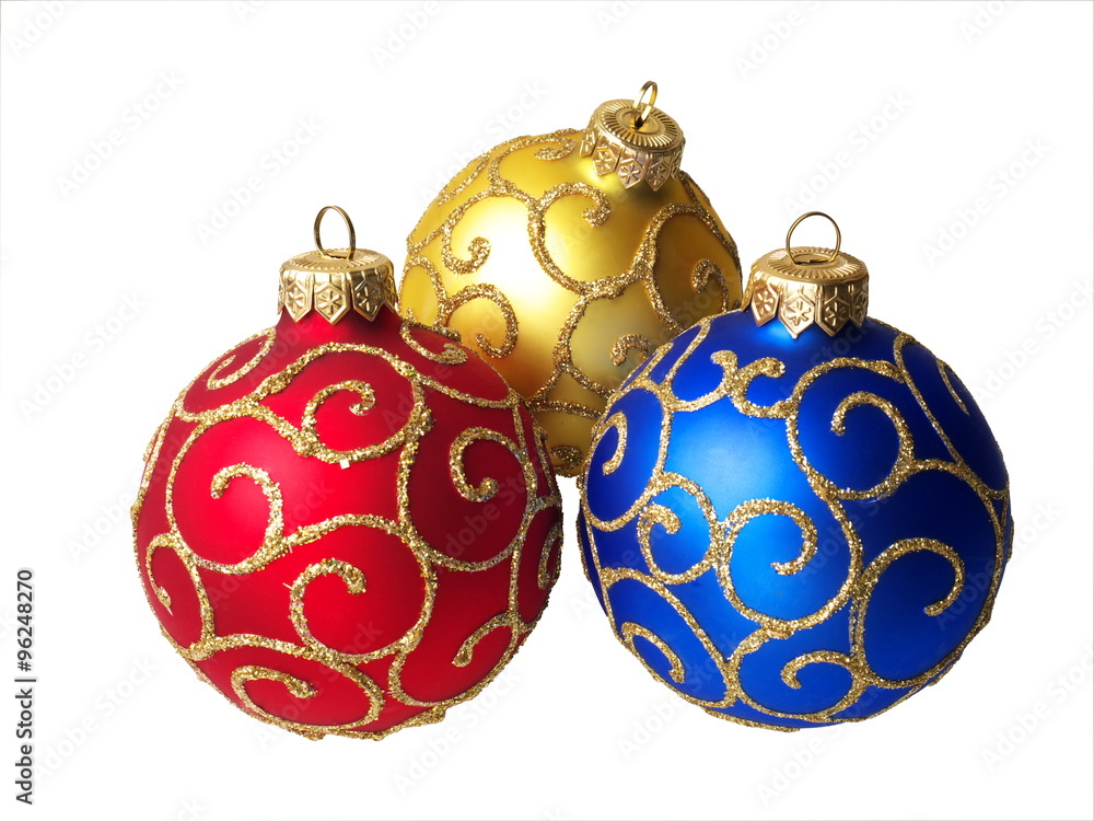 three christmas balls isolated on white background three christmas balls isolated on white background