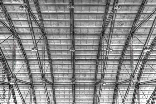 Metal roof on industrial building inside view