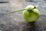 green coconut on wood background