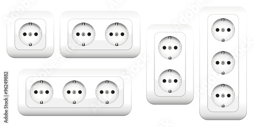 Sockets - european double and triple outlets. Isolated vector illustration on white background.