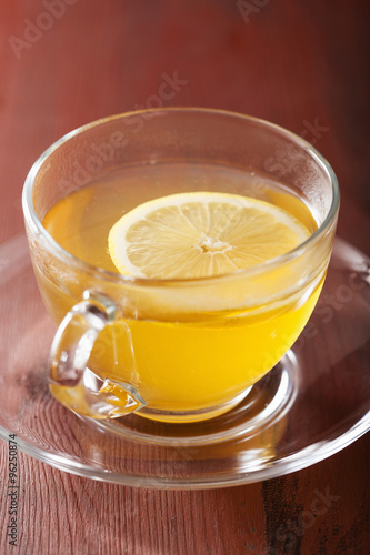 hot lemon ginger tea in glass cup