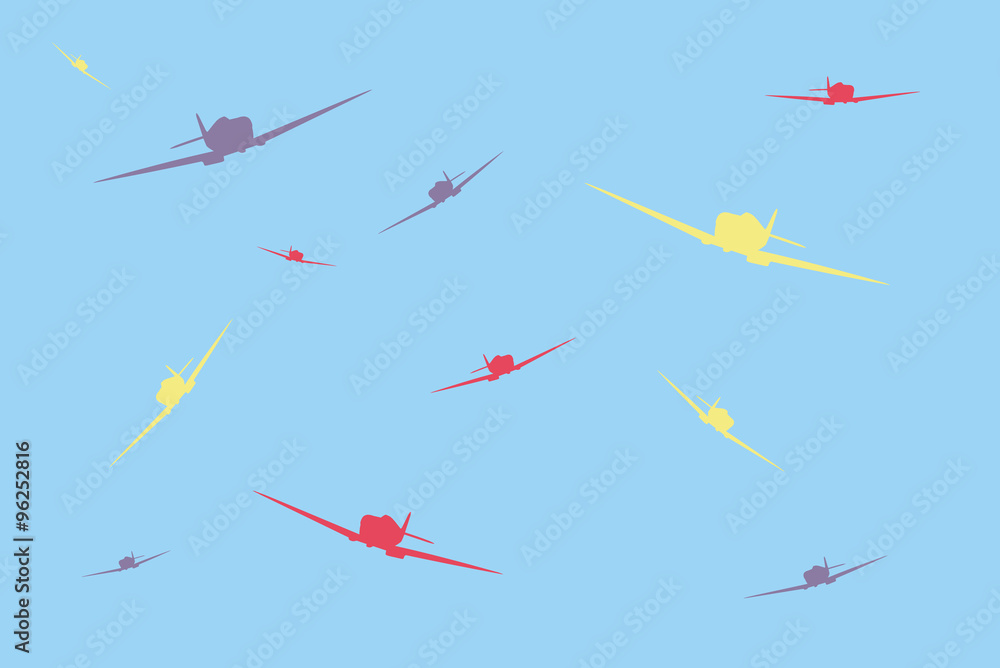 Fototapeta premium Multicolored fighter planes in the sky