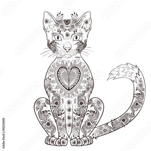 Cat zentangle, doodle cat, mehendi - vector illustration