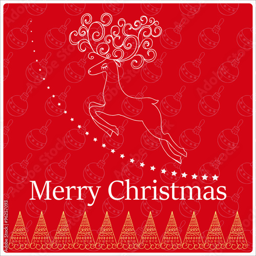 Christmas Greeting Card. A deer on red background