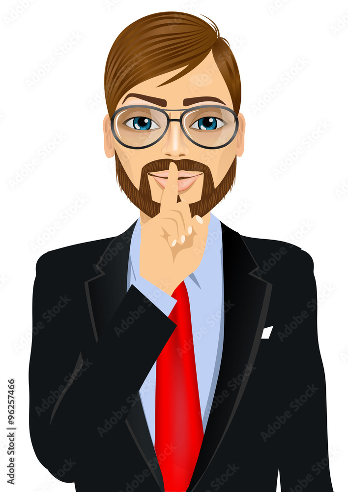 businessman making silence or secret hand gesture businessman making silence or secret hand gesture