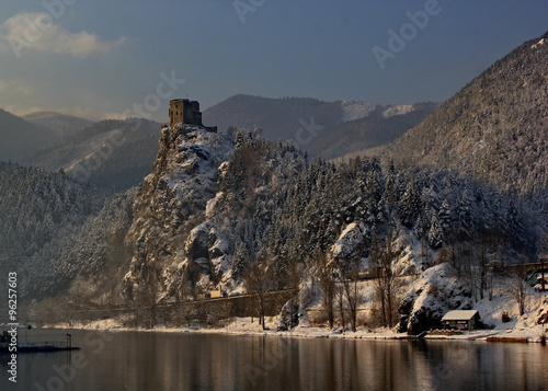 ruin of castle Strecno in winter, Slovakia