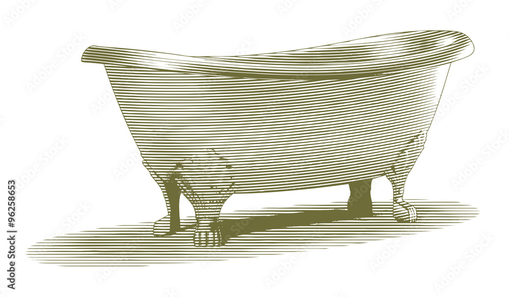 Obraz premium Engraved-style illustration of an old bathtub.