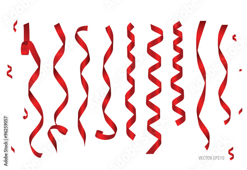 Shiny red ribbon on white background with copy space.