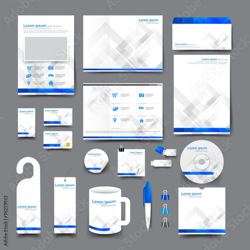 Big set trifold flyer brochure business card letter head envelop