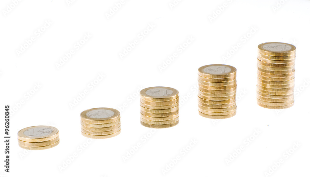 One euro coin stack isolated on white background One euro coin stack isolated on white background