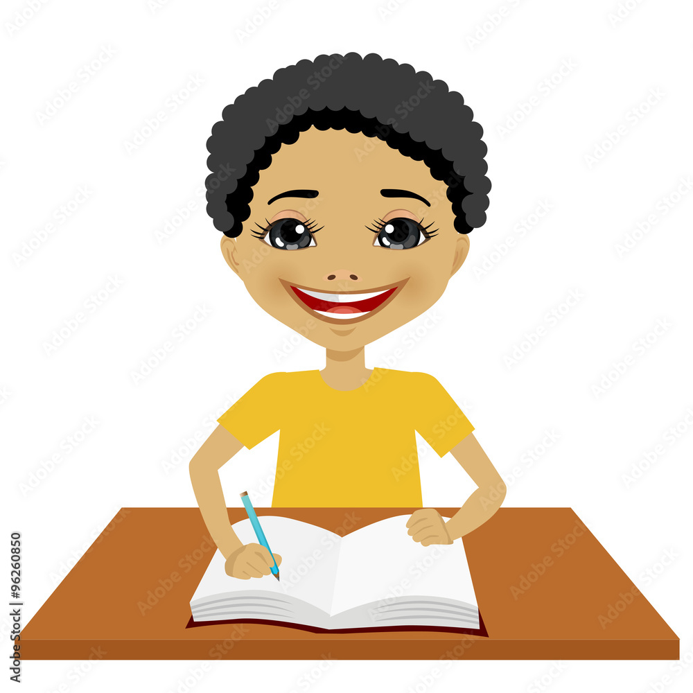 cute little black student boy writing cute little black student boy writing