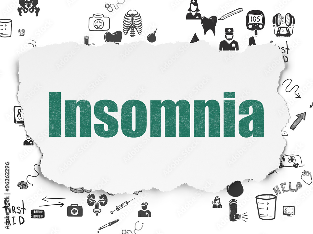 Health concept: Insomnia on Torn Paper background