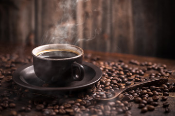 Küchenrückwand glas motiv Kaffee und Kaffeebohnen Kaffeetasse  © Grafvision