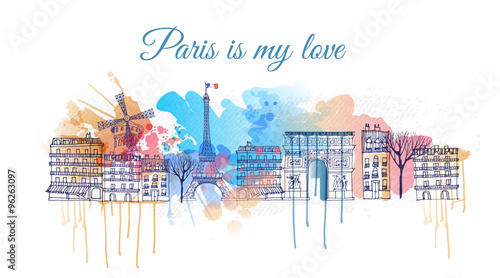 watercolor Vector background of paris city