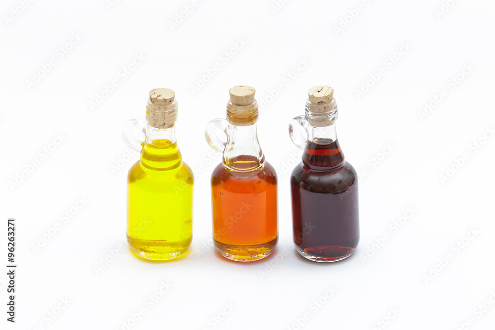bottles with oil and honey and Wine bottles with oil and honey and Wine