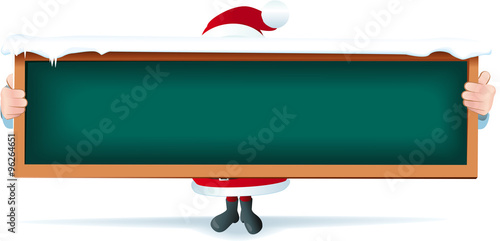 Weihnachtsmann hält Schild Kreidetafel