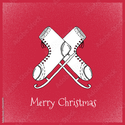 Cartoon Style Ice Skates Socks Hand Drawn Greetings Card
