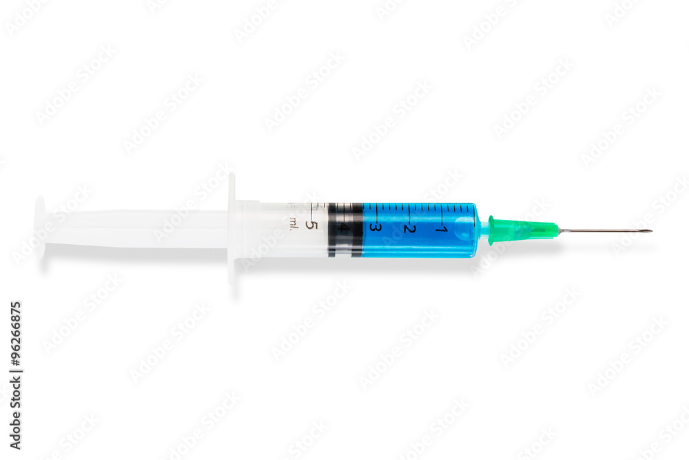 Fototapeta premium syringe filled with blue liquid (Clipping path)