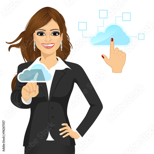 businesswoman touching the cloud