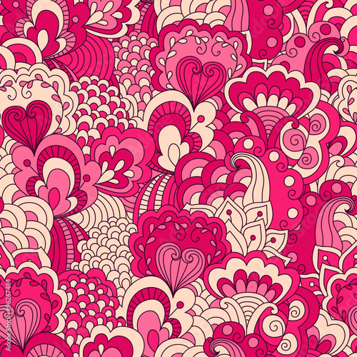 Hand drawn seamless pattern with floral elements. 