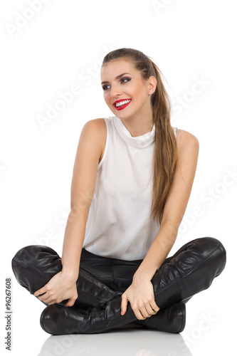Cheerful Elegance Woman Legs Crossed