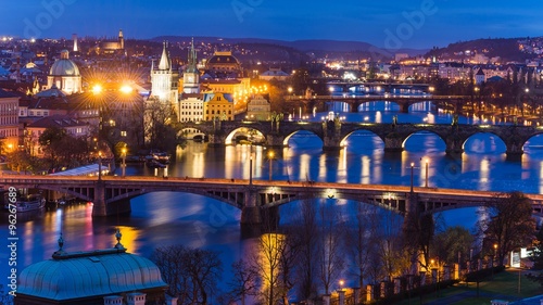 view from letna park over prague at night