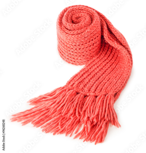 Rolled red textile scarf isolated