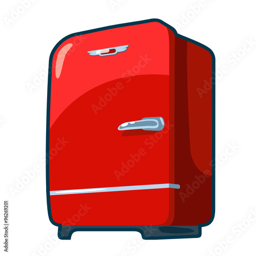 Red vintage cartoonish refrigerator kitchen appliance