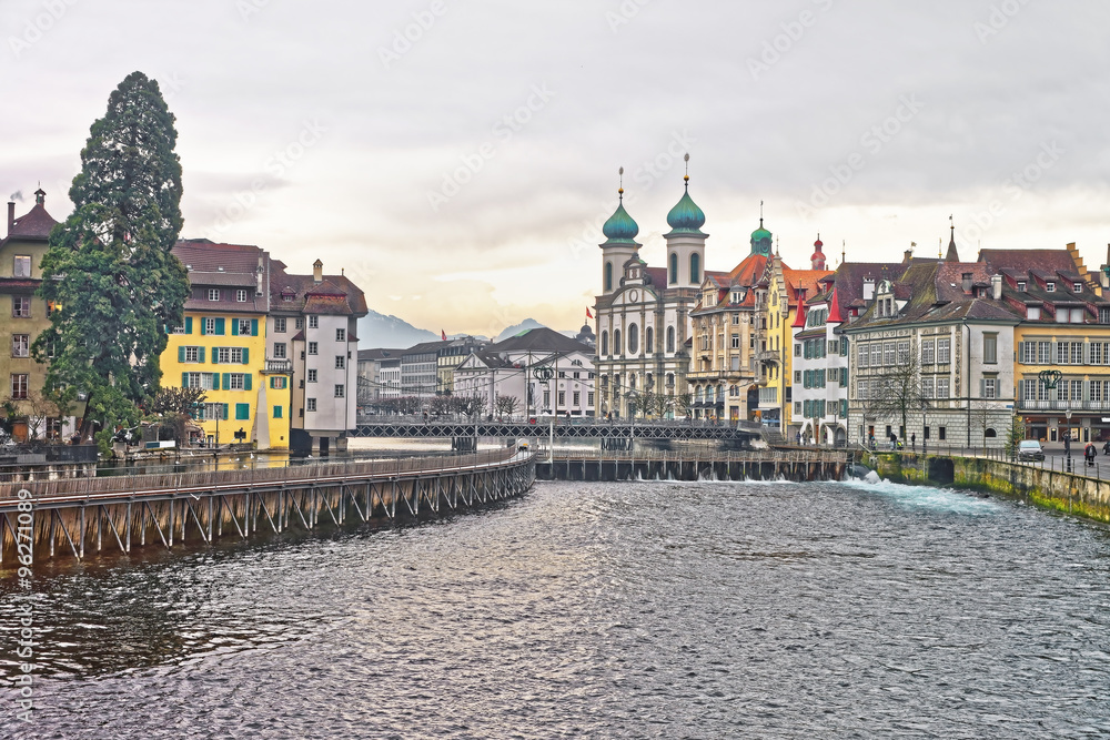 Obraz premium Jesuit Church along the river Reuss