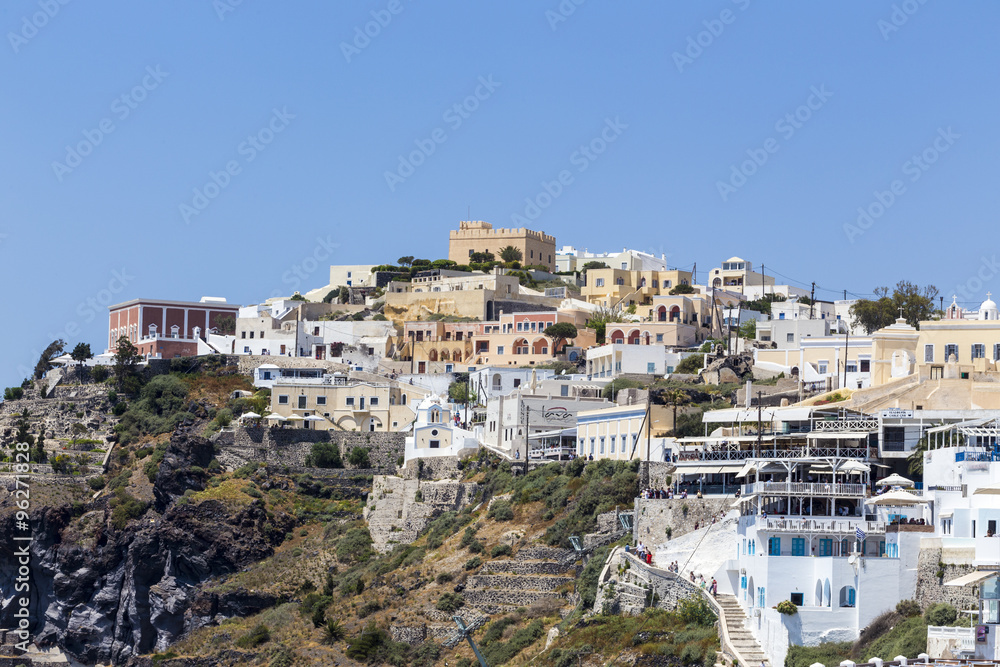 Santorini island landscape of famous Fira village, Greece