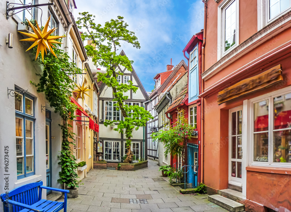 Colorful houses in historic Schnoorviertel in Bremen, Germany