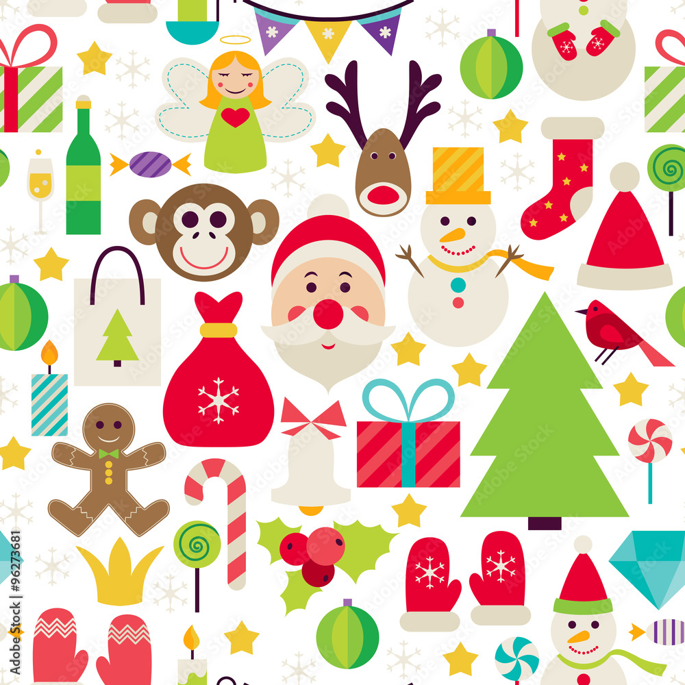 Happy New Year Vector Flat Design White Seamless Pattern Happy New Year Vector Flat Design White Seamless Pattern