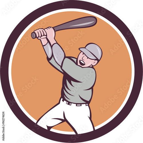American Baseball Player Batting Homer Circle Cartoon