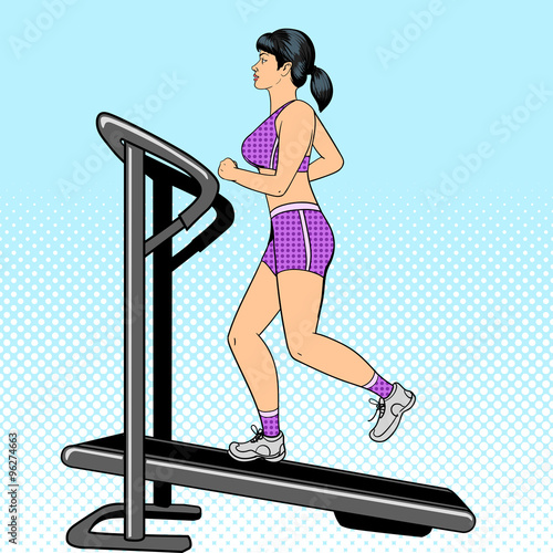 Girl on treadmill pop art style vector