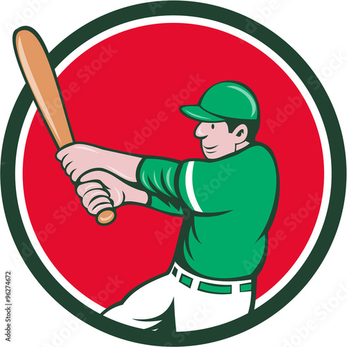 Baseball Player Batter Swinging Bat Circle Cartoon