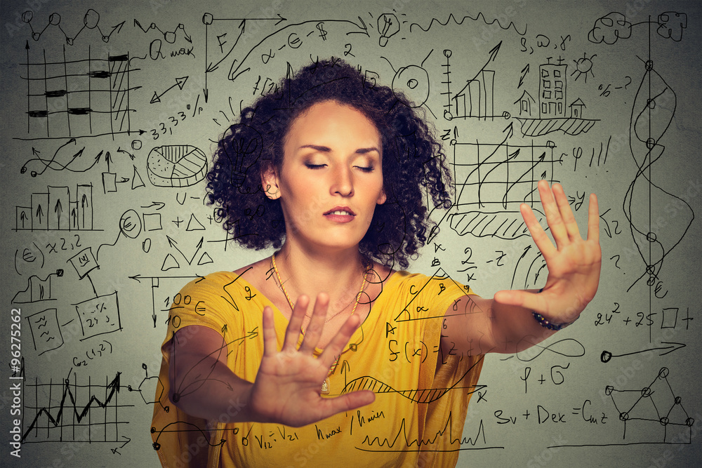 Fototapeta premium woman searching walking through complicated social media financial data plan