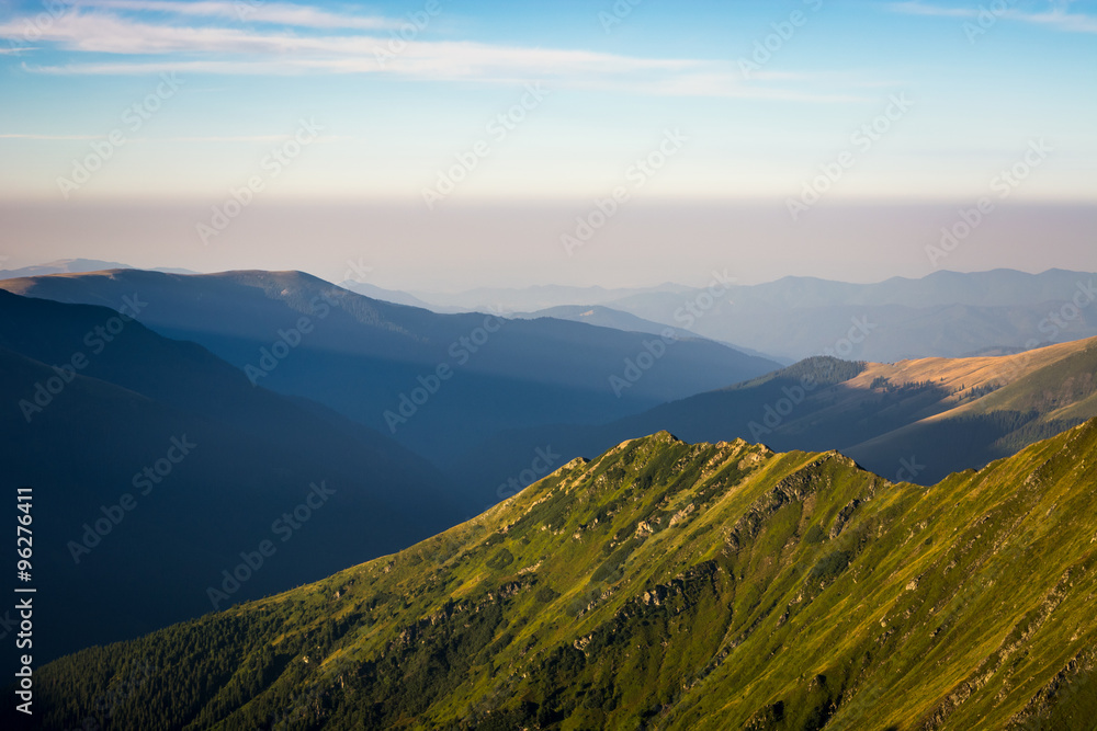 Landscape with blue sky in the mountains in Romania