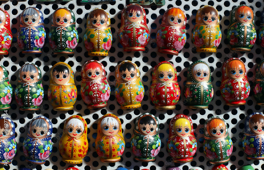Colorful russian wooden dolls as fridge magnet Colorful russian wooden dolls as fridge magnet