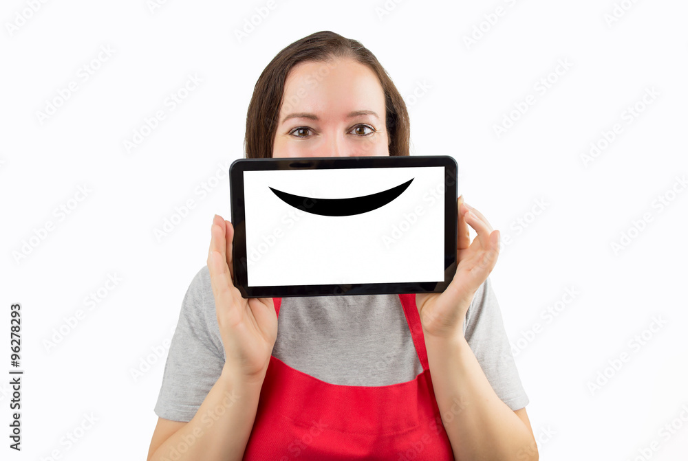 saleswoman with a virtual smile saleswoman with a virtual smile