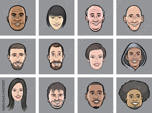 vector illustration of diverse business people faces